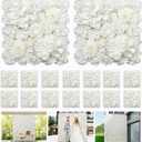 Artificial Flower Wall Backdrop 16pcs 16.5x16.5 Inch Silk Rose Floral Wall Panel Ideal for Wedding Celebrations, Festive Party Backdrops, and Elegant Home Decor-White