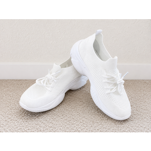 White Minimalist Light Breathable Lace Up Gym Trainer Shoes Sneakers, US 9W