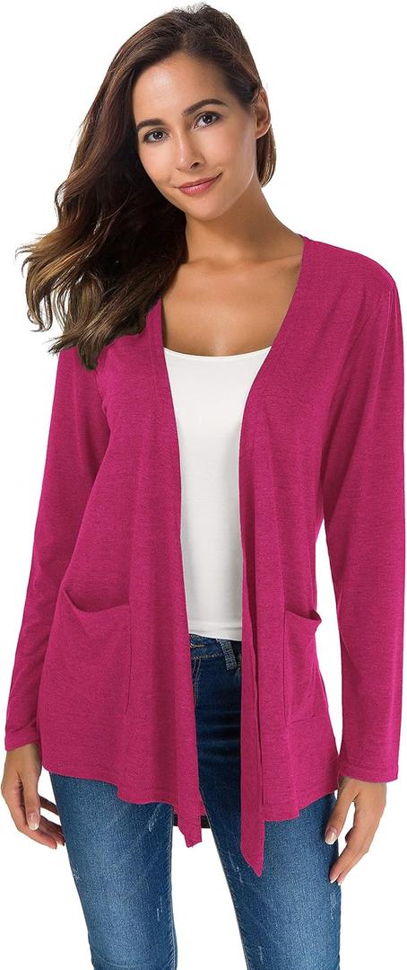 TownCat Cardigans for Women Loose Casual Long Sleeved Open Front Breathable Cardigans with Pocket (Rosered, M)