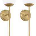 Aged Brass Wall Sconces Set of 2, Modern Milk Glass Wall Mounted Lights, Gold Globe Wall Lights, Wall Lamps for Bedroom Living Room Hallway Decor