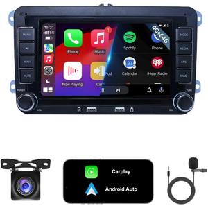 4G+64G Android13 7 Inch IPS Screen Wireless Apple CarPlay Android Auto Car Stereo for VW Jetta Seat Passat Tiguan CC Golf Skoda Radio with FM AM RDS BT GPS WiFi SWC Backup Camera MIC