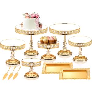 12-Piece Gold Cake Stand Set, Vintage Cake Stand with Crystal Edge and Cupcake Display Tray, Dessert Table Display Set for Wedding Party, Baby Shower, Anniversary Celebration