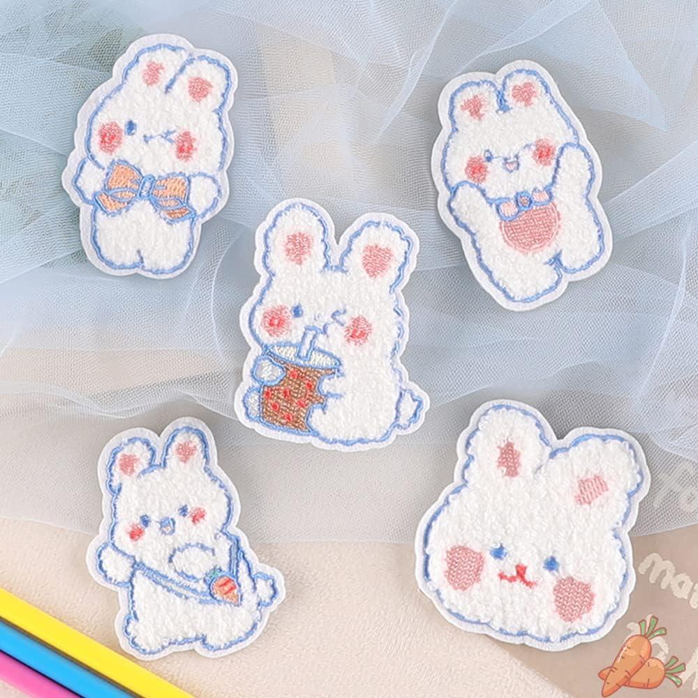 Rabbit Iron on Patches Bunnies Embroidery Sew on Iron on Transfer Decals Applique Stickers for Clothing Hats Backpacks Art Decorations
