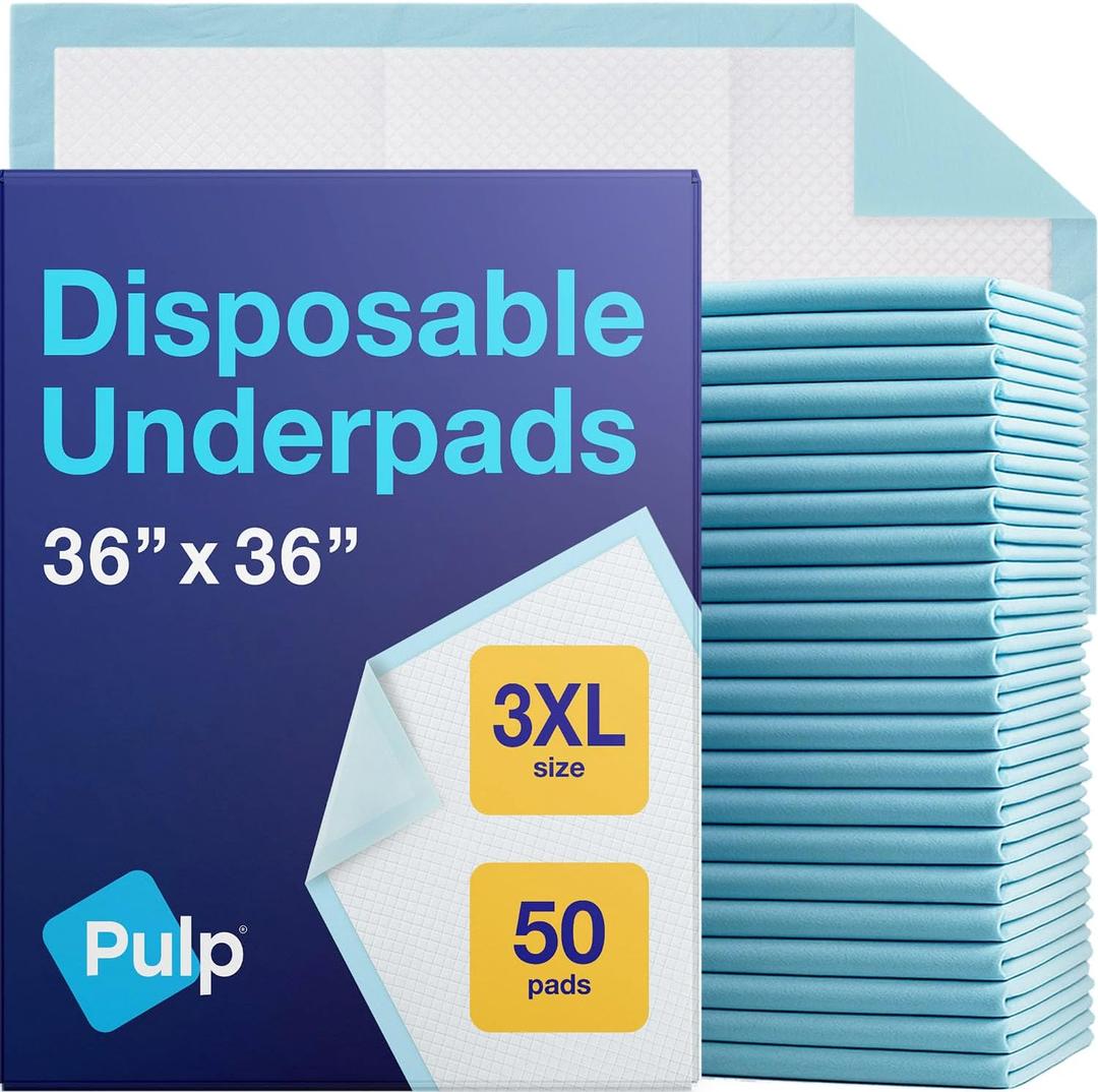 50 x PULP Incontinence Underpads 36" x 36" | XXXL Bed Pads Disposable Adult | Super Absorbency Chux Pads for Adults, Children & Babies | Incontinence Bed Pads & Pee Pads | FSA & HSA Eligible