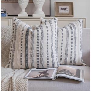 Cethom Grey Boho Throw Pillow Covers 18x18 Inch Set of 2, Stripe Textured Decorative Couch Pillow Cases for Bed, Sofa, Living Room, Bedroom, Farmhouse Home Accent Cushion Covers