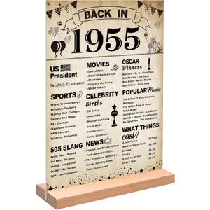 DARUNAXY 70th Birthday Party Decorations, Vintage Back in 1955 Poster Acrylic Sign with Stand 70 Year Old Party Supplies for Men& Women Vintage 1955 Table Decor 70th Anniversary Class Reunion Gifts