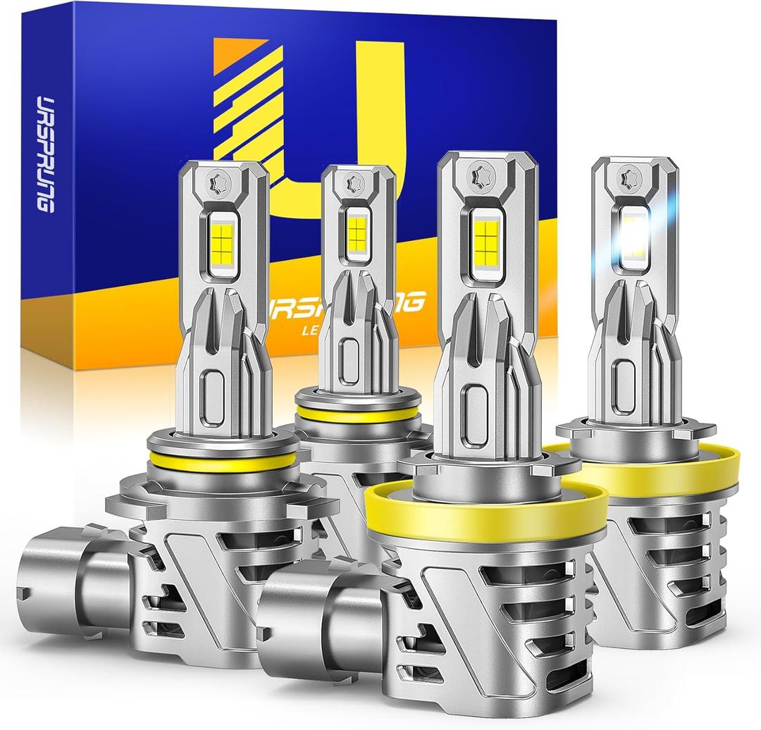 Ursprung H11 9005 LED Bulbs Combo, Super Brighter, 6500K Cool White, 1:1 Mini Size H8/H9 HB3 Light Bulbs, 10+ Lifespan, Plug & Play
