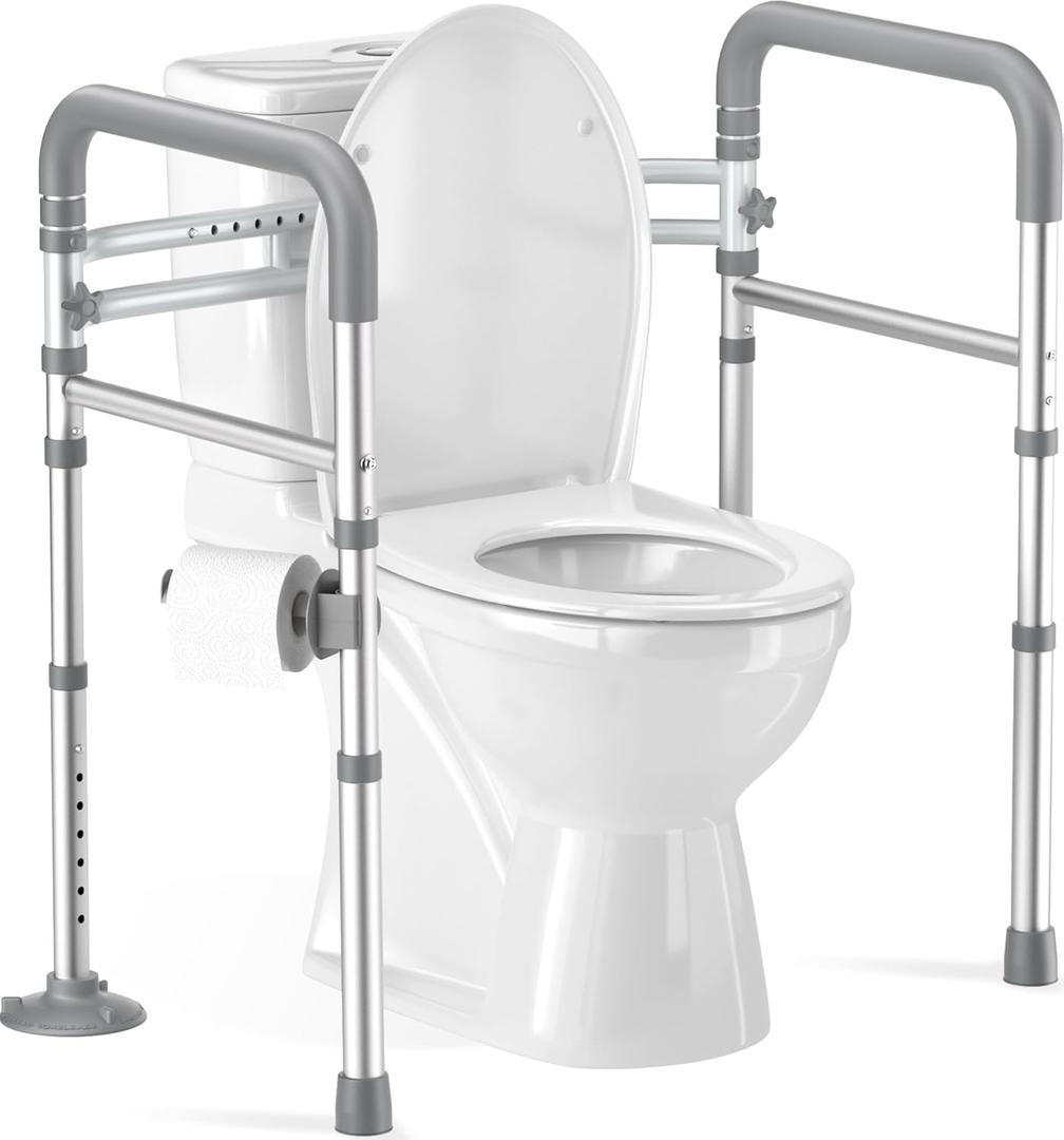 Toilet Safety Rails for Seniors, Adjustable Toilet Handles for Elderly and Disabled, Foldable Handicap Toilet Safety Frame Fit Any Toilets (350 LB) (Gray)