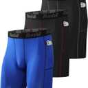 Runhit Compression Shorts Men Underwear Spandex Running Shorts Workout Athletic (Medium, 3 Pack Pocket: black, Grey, black Red, blue) Medium