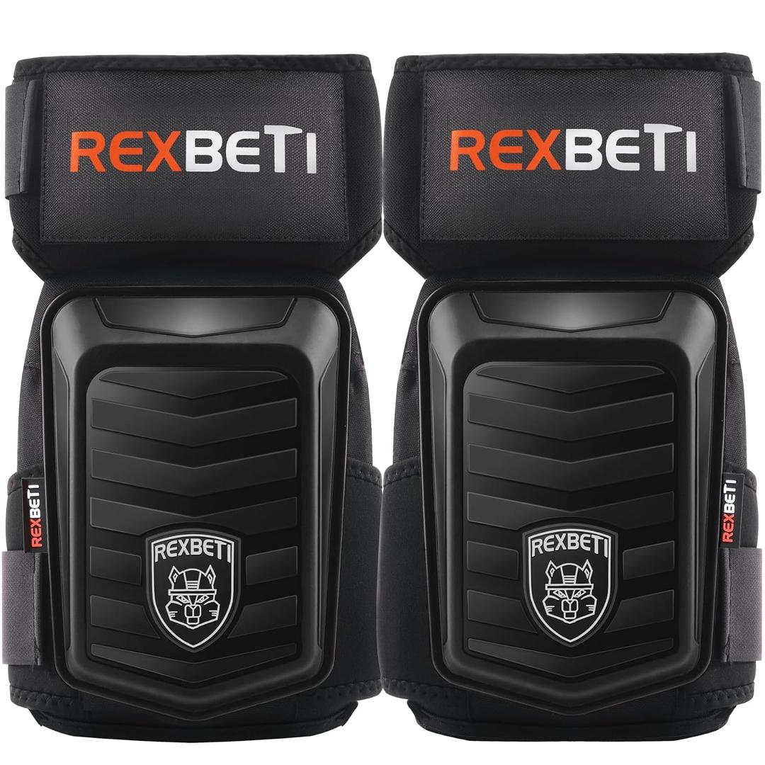 REXBETI New Upgraded Knee Pads for Work, Construction Knee Pads for Men, Heavy Duty Comfortable Anti-Slip Foam Gel Knee Pads for Gardening Flooring and Cleaning, Extra 4 Extension Straps, Black (Improved)