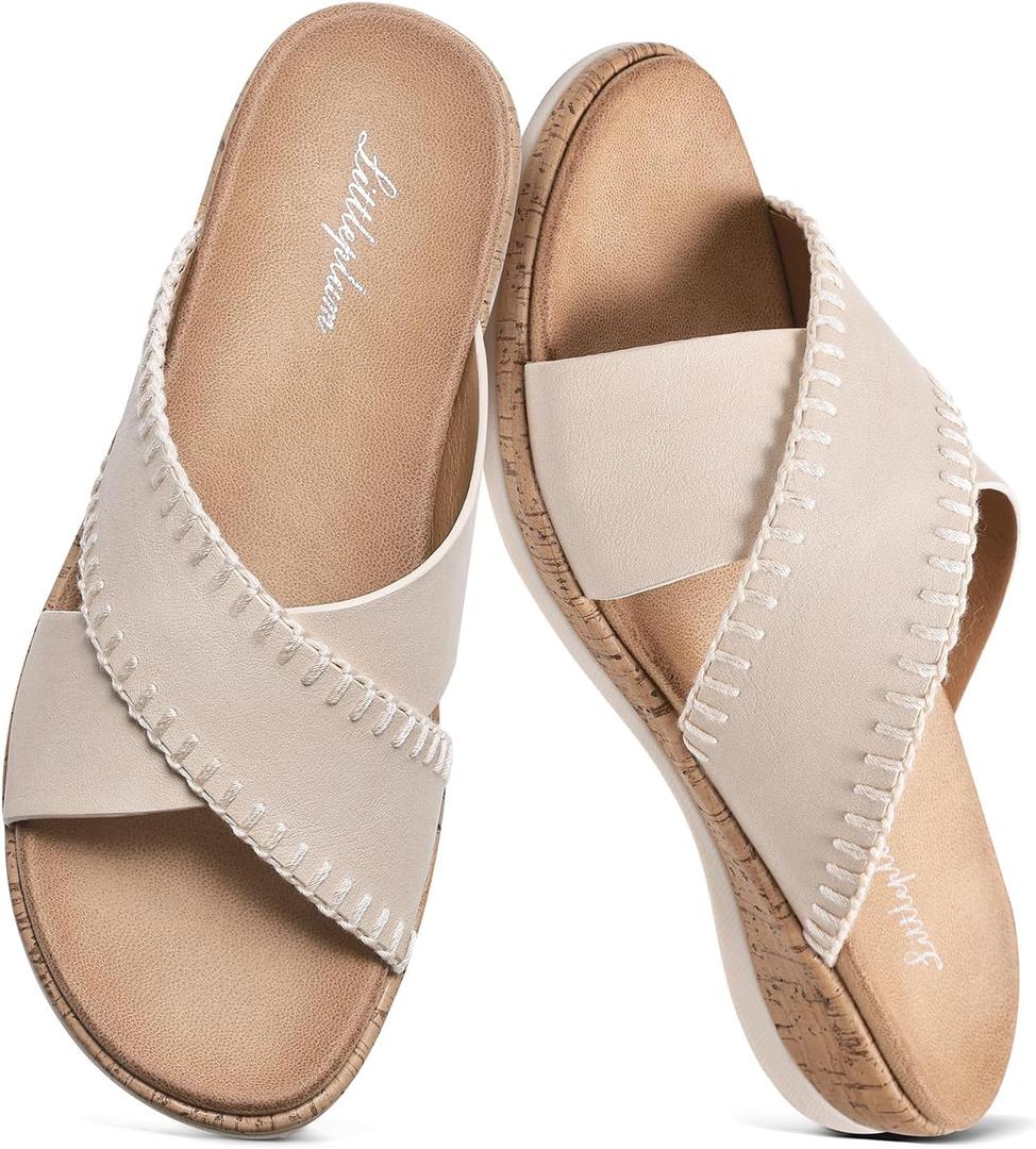 Littleplum Sandals For Women Slip On Arch Support Slides Comfortable Flat Sandals Summer Breathable Adjustable Orthotic Walking Shoes for Beach,Travel, 41