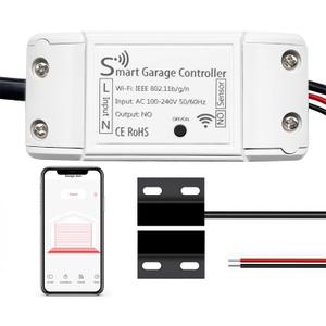 Smart Garage Door Opener, Universal WiFi Garage Door Remote Controller with Smartphone App Control, Door Left Open Alert, Compatible with iOS, Android, Alexa, Google Assistant, IFTTT, No Hub Needed