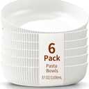 HOMQUEN Pasta Bowls Set of 6, 37oz Salad Bowls White Soup Bowls, Large Pasta Serving Bowls, Unbreakable Plastic Dinner Bowls, Dinnerware Sets,Valentines Day Gift, Dishwasher Safe (White)