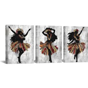 KREATIVE ARTS Hawaiian Hula Girl Canvas Wall Art Set 3-Piece Tropical Dance Abstract Brown Grey Beach Decor Posters 12x16 Stretched Canvas for Bathroom Dorm Living Room Ready to Hang