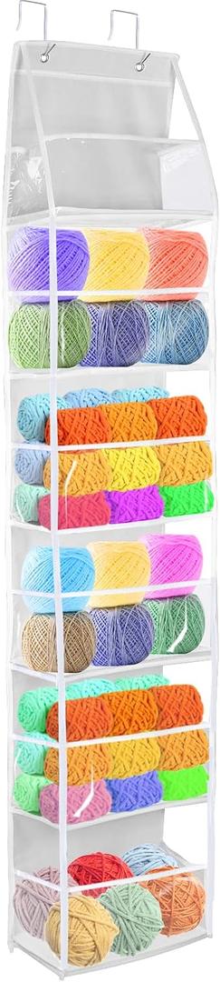 Hanging Yarn Storage Organizer with 6 Large Pockets, Clear Knitting Organizer with Over-Door Hooks for Crochet Lovers, Holder for Knitting Needles, Crochet Hooks, Yarn Balls