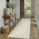 PureCozy Checkered Runner Rug 2x6 for Hallways Green Washable Long Carpet Non-Slip Low Pile Boho Indoor Accent Throw Rug for Entrance Kitchen Bedroom Dining Laundry