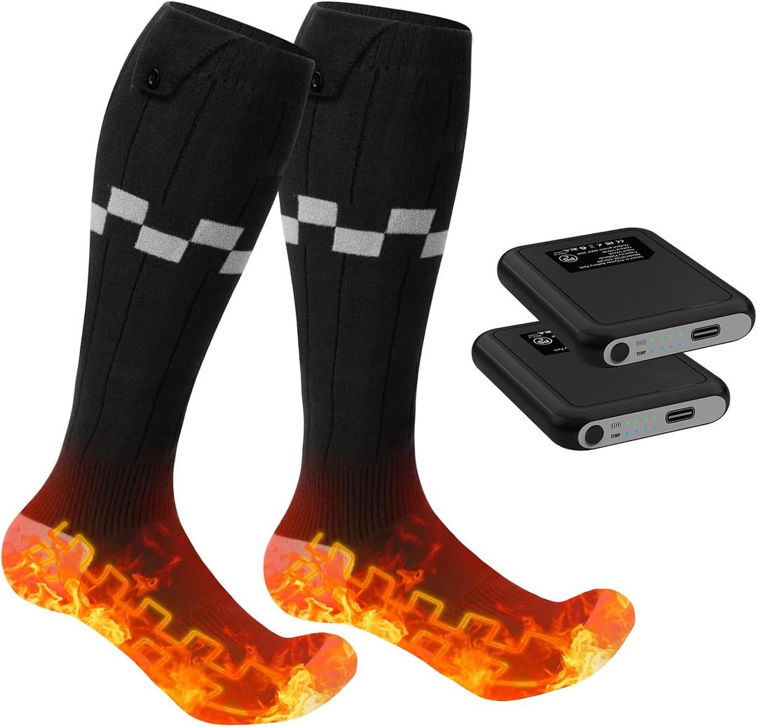 Heated Socks 7500mAh*2 Battery, Rechargeable Heated Socks with 4 Heating Levels Up to 14 Hours, Electric Socks for Winter Skiing Hunting Camping Hiking Fishing Cycling Outdoor