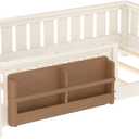 Bellemave Twin Floor Bed with Slats and Safety Guardrail, Twin Size Montessori Floor Bed with Fence and Built-in Bookshelf, Easy Assemble Montessori Beds for Kids, Girls, Boys, Beige