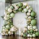Green White Balloon Garland Double Stuffed Sage Green Gold Pearl White Balloons Arch Kit Dusty Pastel Cream Sand Latex for Christmas Baby Shower Birthday Engagement Party Decorations