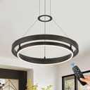 Modern LED Chandelier Vintage Black Brown Dimmable Circular LED Pendant Light with Remote Ring Chandelier Dining Room Light Fixtures for Kitchen Island Living Room Entryway, D23.6
