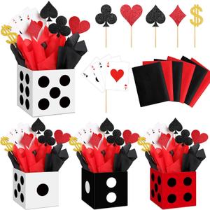 Zhanmai 4 Set Casino Theme Party Decorations 6 x 6 x 6 Inch Paper Poker Boxes Casino Centerpiece Sticks for Table Game Theme Night Decoration Gift Box for Poker Birthday Party Supplies