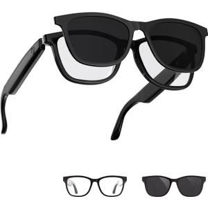 Smart Glasses with Bluetooth, 2-in-1 Magnetic Sunglasses (Blue Light Blocking & UV400), Bluetooth Glasses for Men/Women with Voice Assistant, Smart Sunglasses for Outdoor (With Black Lenses)