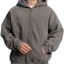 Dnzzs Mens Zip Up Hoodie Oversized Acid Wash Hoodie Heavyweight Fleece Full Zipper Vintage Sweatshirt Fall Fashion Zip Jacket, Large