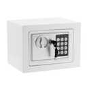 Small Safe Box With Digital Keypad & Keys  9.05 x 6.7 x 6.7 Inches Wall Safe 0.23 Cuft Mini Security Lock for Coin Home Office Hotel Rooms Business Jewelry Gun (White)