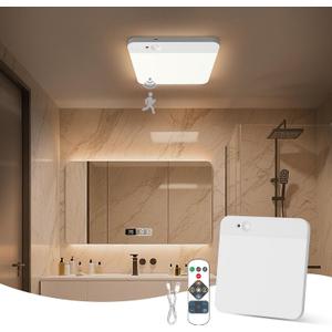 KINDEEP Motion Sensor Ceiling Light: Wireless Closet Light Battery Operated, Cordless Overhead Shower Light for Bathroom, Garage, Hallway, 3 Color Temperatures Dimmable, White Shade 1Pack