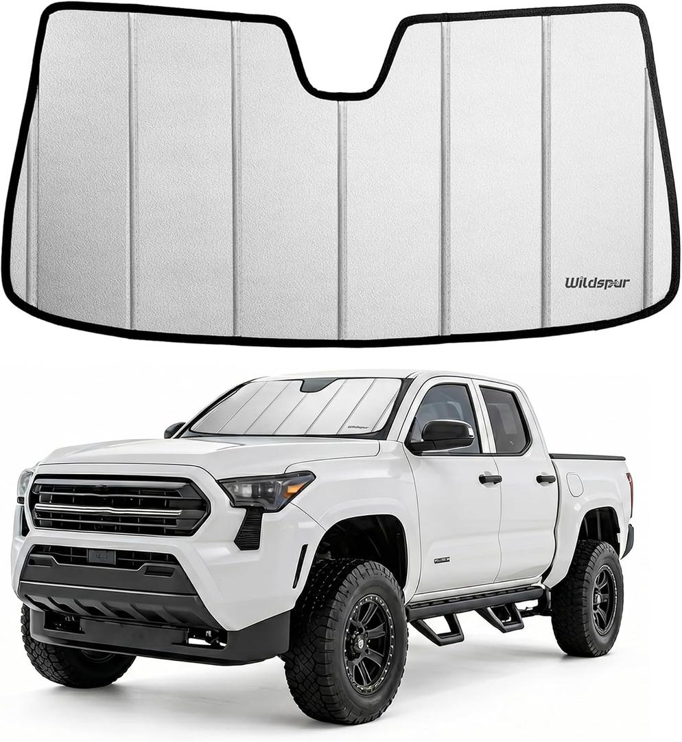 Custom Fit 2024-2026 Tacoma Windshield Sun Shade for Toyota Tacoma 2024 2025 2026 - Upgraded 6-Layer with Triple Laminate Core Front Window Shade - Accordion Folding Design with Storage Bag