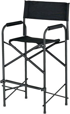 E-Z UP Tall Directors Chair, Seat 31” High, Padded Armrests and Storage Bag, Black