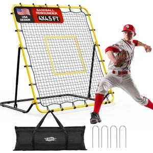 PLAYAPUT Baseball & Softball Rebounder Net with Carry Bag7 Angles Adjustable Pitchback for Fly Balls, Grounders & Line Drives, Portable Fielding Trainer4x4.5FT Bounce Back Net for All Players
