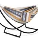 SUNCREAT Portable Large Hammock with Stand, Two Person Hammock with Stand Included, Patent Pending, Coffee White
