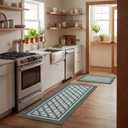 2 x Artoid Mode Green Washable Non Slip Rustic Kitchen Mats Set of 2, Absorbent Natural Rubber Back Low-Profile Kitchen Rugs for Floor - 17x29 and 17x47 Inch