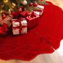 WBHome Christmas Tree Skirt, 48 inch Cable Knit Knitted Thick Rustic Holiday Decoration, Christmas Red