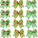 12 Pcs Green Christmas Tree Bows, 5 Inch Red Green Dots Bow for Christmas Tree Topper, Ornaments for Tree Home Coquette Room Birthday Party Front Door Wedding Holiday Decor