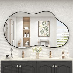 48x27 Black Irregular Mirror, Matte Asymmetrical Bathroom Mirror