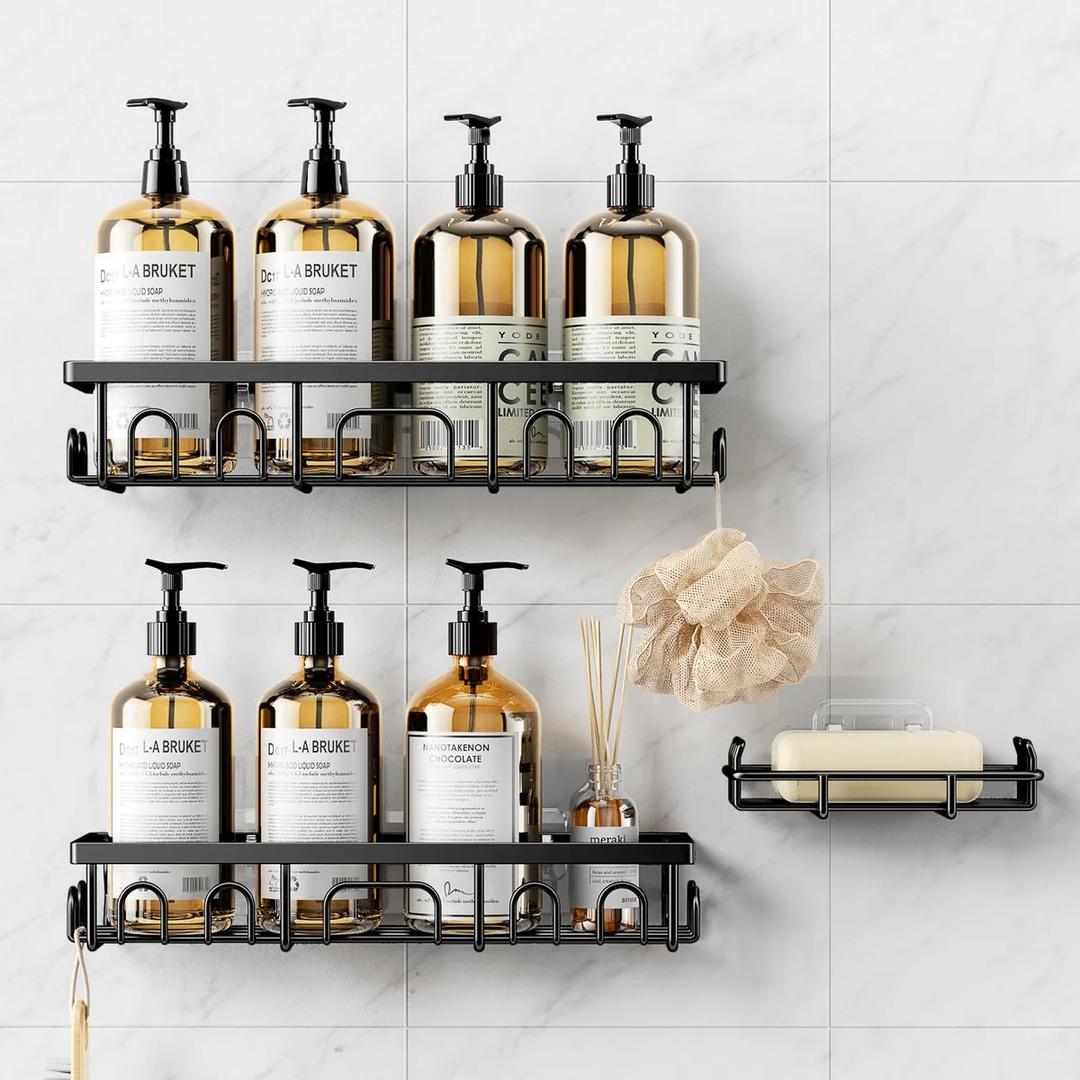 Shower Caddy, 3 Pack Shower Shelves for Inside Bathroom, Rustproof Adhesive Bathroom Organizer with Soap Holder, No Drilling Washroom Organizers and Storage for Bathtub Room/Kitchen/Home