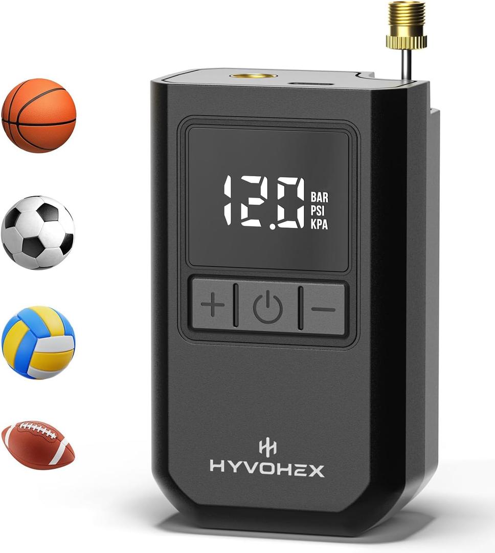Ball Pump for Sports Balls, Portable Electric Basketball Pump Ultra Fast Inflation, with Digital LED Display Air Pump for Balls, Preset Pressure with Ball Needle for Soccer, Volleyball (Black)