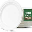 7-Inch White Paper Plates 100 Pack - 100% Compostable Dessert Plates | Leakproof Disposable Plates for Party, Microwave Safe & Oil Resistant, Eco-Friendly Small Dinnerware (100 Count)