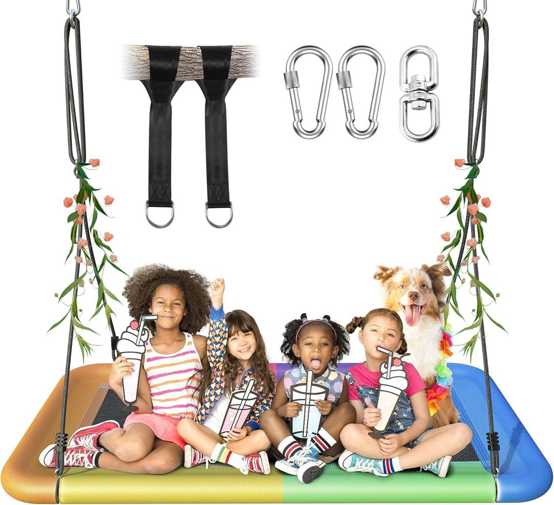 Everyfun Tree Swing for Kids and Adults, 60" Waterproof Rectangle Platform Swing, 700lbs Heavy Duty with Adjustable Straps, Colorful
