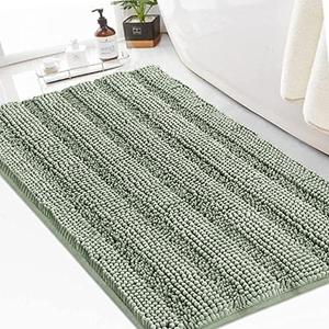 Turquoize Chenille Bath Rug - Non Slip, Shaggy, Extra Soft & Absorbent, 24"x 36", Sage