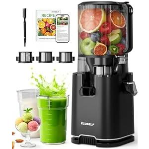 ECOSELF Cold Press Juicer with 3 Filters (For Juice/ Sorbet/ Nut Milk), Juicer Machines With 6.0" Wide Mouth Hopper, Self Feeding & Hands-Free Design, Juicer for Family Gathering Party, With Brush