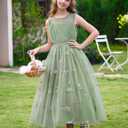 OBEEII Flower Girl Dress for Wedding Floral Embroidery Tulle Princess Dress Junior Bridesmaid Birthday Pageant Dress, 5-6 Y