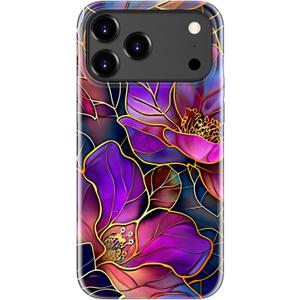 for iPhone 17 Pro Case - Wireless Charging Compatible - Dual-Layer Hard Shell + Silicone Cover - Shockproof Protective Phone Case with Stylish Designs for Women - Blooming Purple Flowers