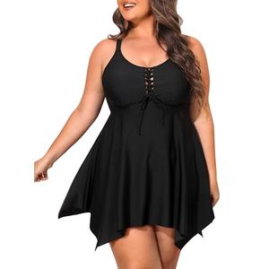 NIeyook Women Plus Size Tankini Swimsuit Two Piece Tummy Control Bathing Suits for Women with Boyshorts Black, 14W