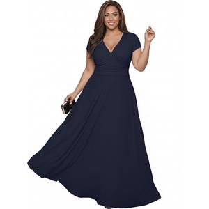 KOH KOH Plus Size Womens V-Neck Long Cap Short Sleeve Flowy Cocktail Slimming Summer Sexy Casual Formal Sun Sundress Work Cute Gown Gowns Maxi Dress Dresses, Dark Navy Blue 3XL 22-24