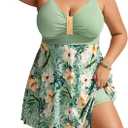 Hanna Nikole Womens Plus Size Swim Dress Swimsuit One Piece Tummy Control Bathing Suit Flowy Body Shaping Swimwear 18W