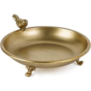 NIKKY HOME Gold Decorative Iron Plate Candle Holders with Bird, Vintage Pillar Candlestick Stand Base Tray for LED & Wax Candles, Incense Cones, Spa, Weddings