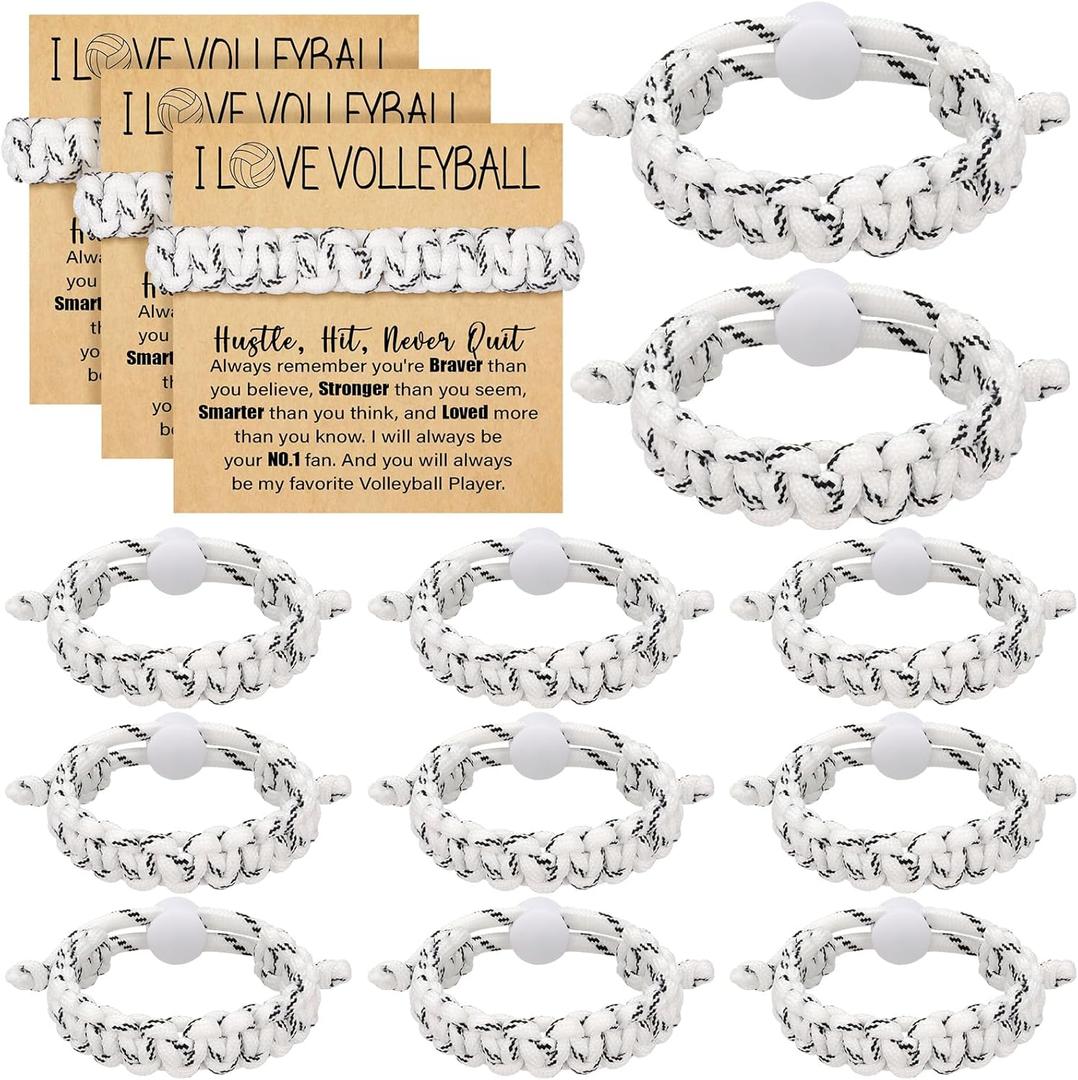 Landical 12 Pcs Volleyball Senior Night Party Supplies 2026 Volleyball Bracelet Gifts Adjustable Braided Bracelet with Inspirational Cards Sport Accessories Gifts for Teams Player Coaches Party Favors